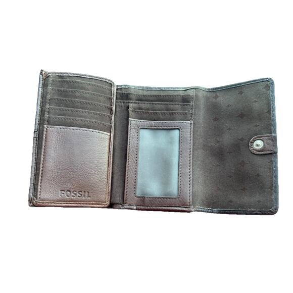 Vintage Fossil Maddox Brown Keyhole Leather Trifold Wallet Clutch Keyhole - Picture 2 of 9